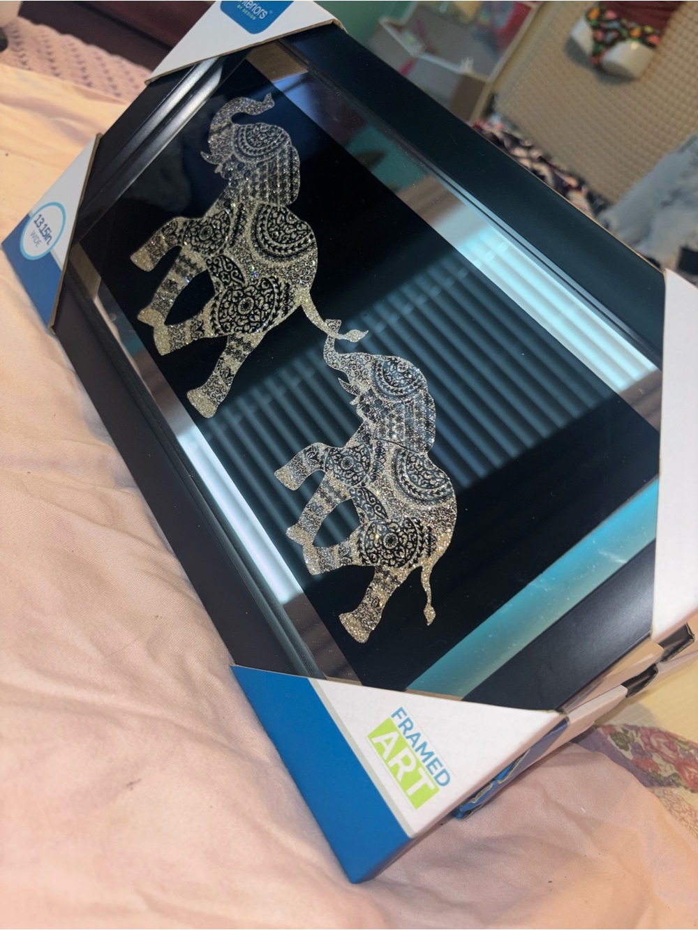 Interiors by design framed mirror with blinged out elephants